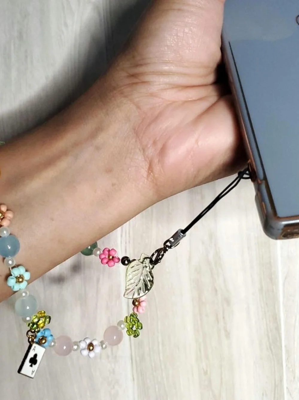Pastel Beaded Floral Coquette Y2K Phone Charm Wristlet Bracelet